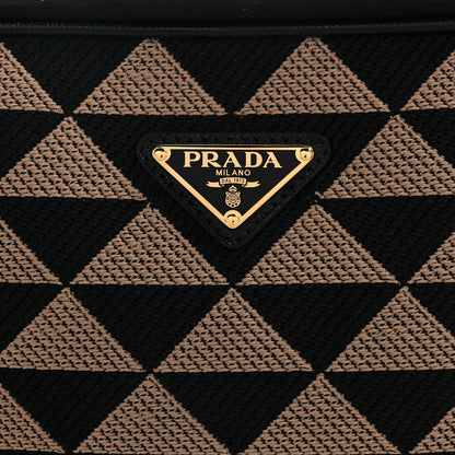 Prada Jacquard Saffiano Triangolo Symbole Embroidered Medium Shoulder Bag Black Corda 6 of 8