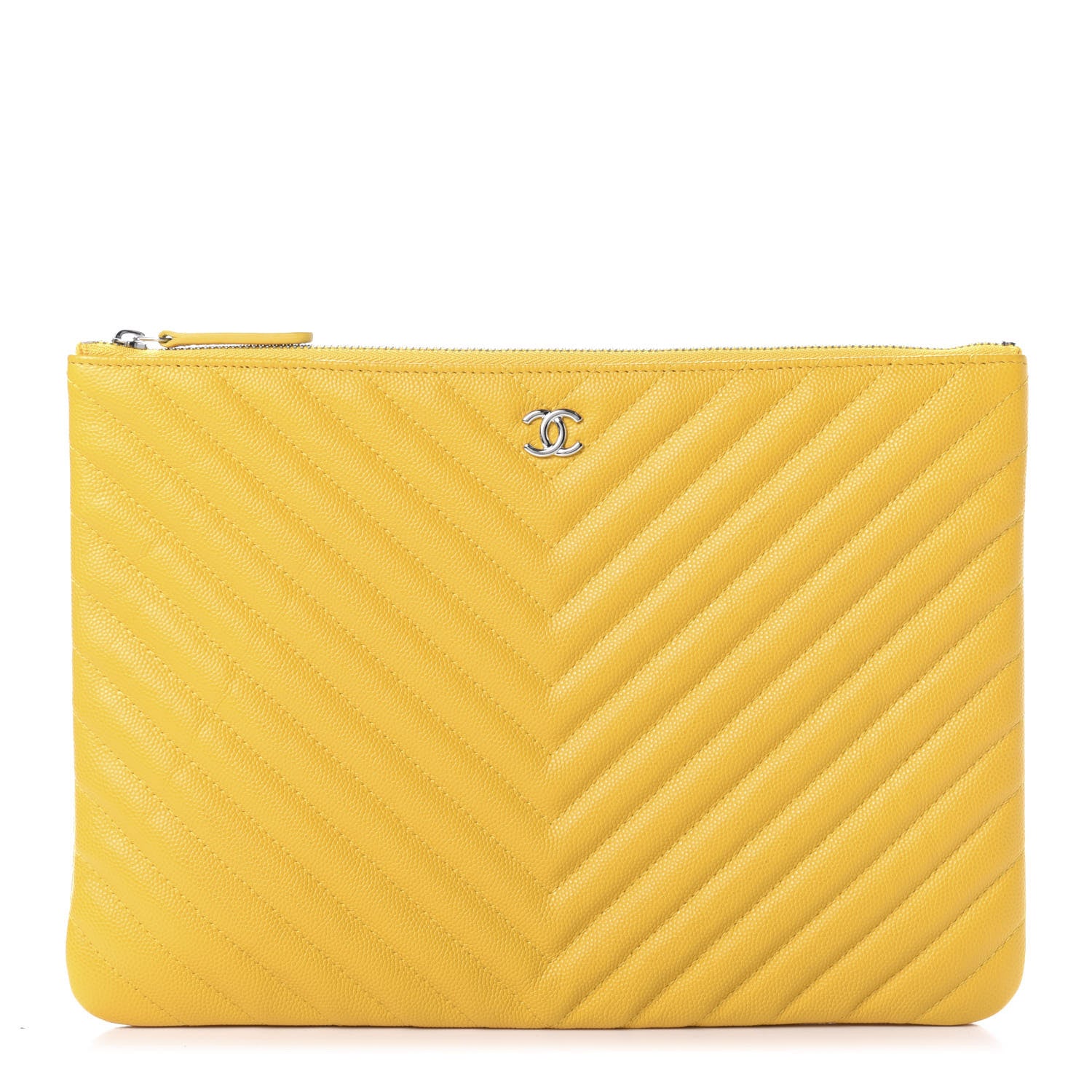 Chanel Caviar Chevron Quilted Medium Cosmetic Case Yellow 1 of 8