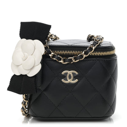 Chanel Lambskin Quilted Mini Camellia Bow Vanity Case With Chain Black 1 of 9