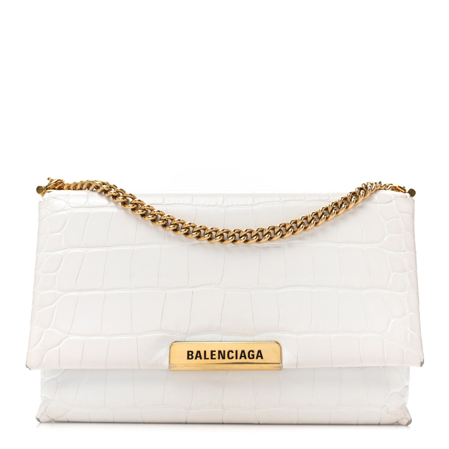 Balenciaga Shiny Extra Supple Calfskin Crocodile Embossed Small Triplet Bag Optic White 1 of 19