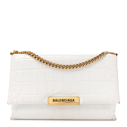 Balenciaga Shiny Extra Supple Calfskin Crocodile Embossed Small Triplet Bag Optic White 1 of 19