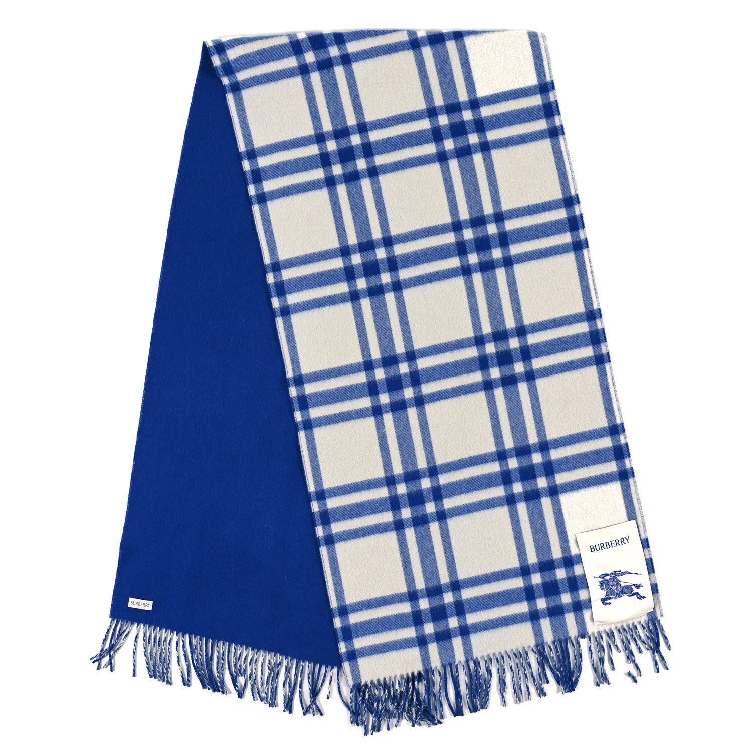 Burberry Cashmere Reversible Giant Check Fringe Scarf Knight 2 of 4