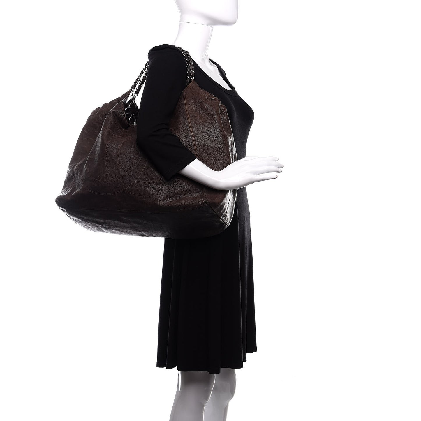 Distressed Caviar XL Coco Cabas Brown