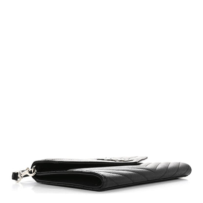 Saint Laurent Grain De Poudre Matelasse Chevron Monogram Envelope Clutch Black 4 of 7