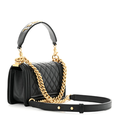 Chanel Calfskin Small Boy Logo Top Handle Flap Black 3 of 12