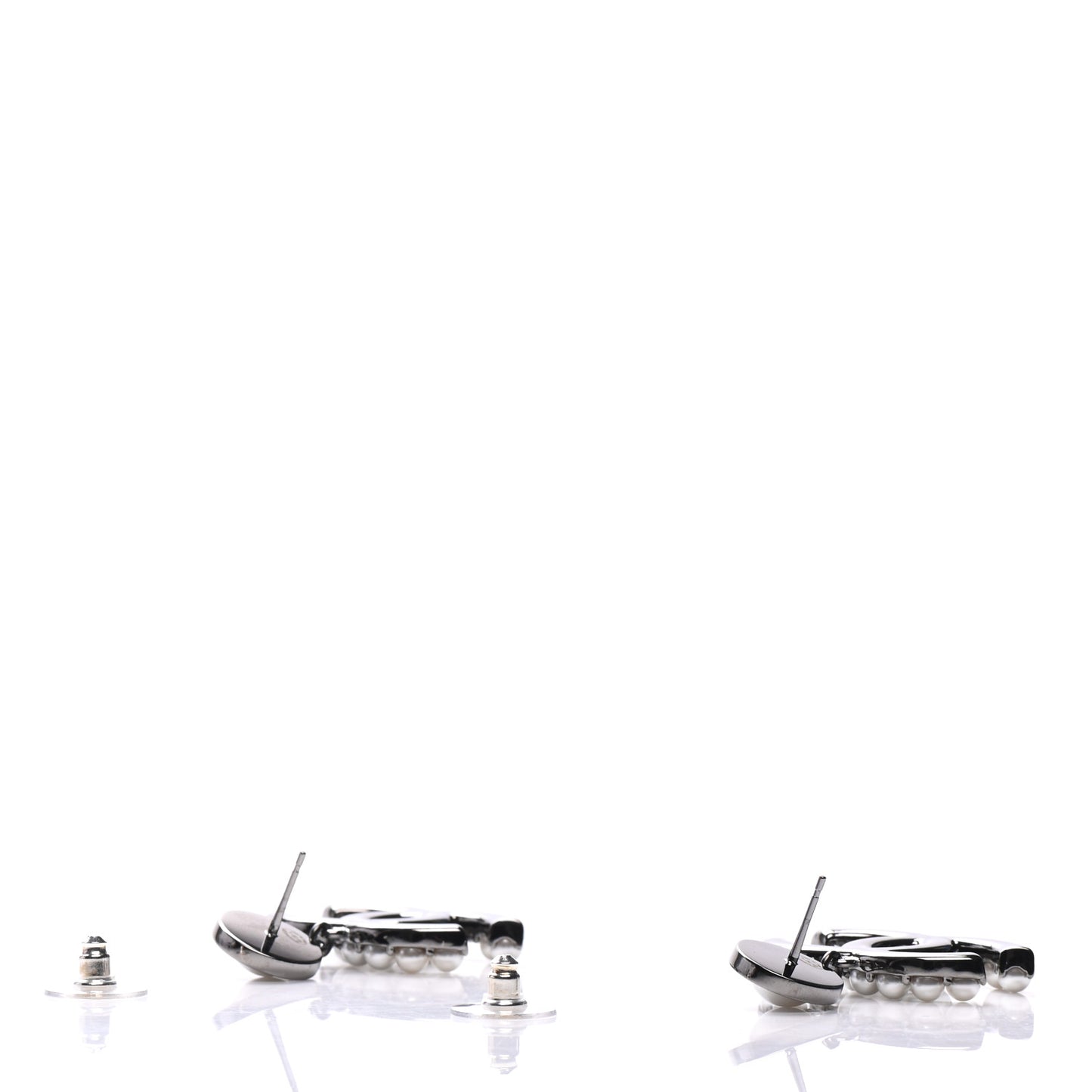 Pearl Crystal CC Drop Earrings Silver