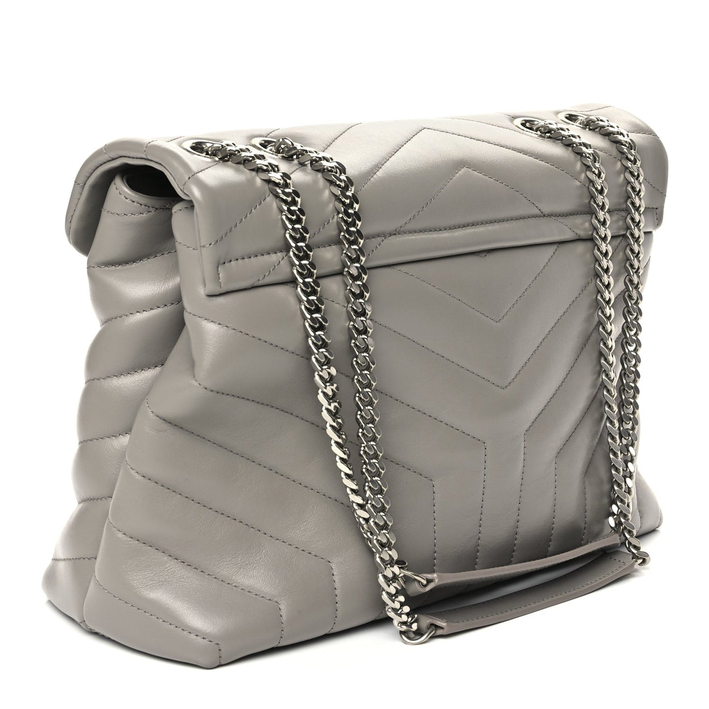 Calfskin Y Quilted Monogram Medium Loulou Chain Satchel Light Grey