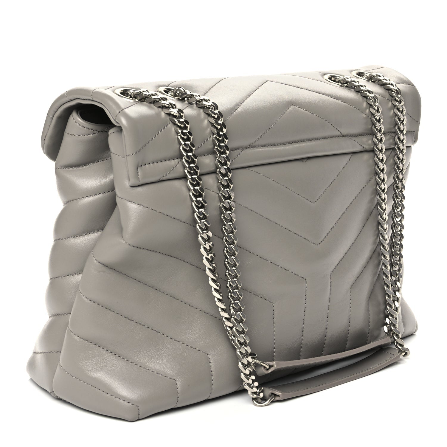 Saint Laurent Calfskin Y Quilted Monogram Medium Loulou Chain Satchel Light Grey 2 of 9
