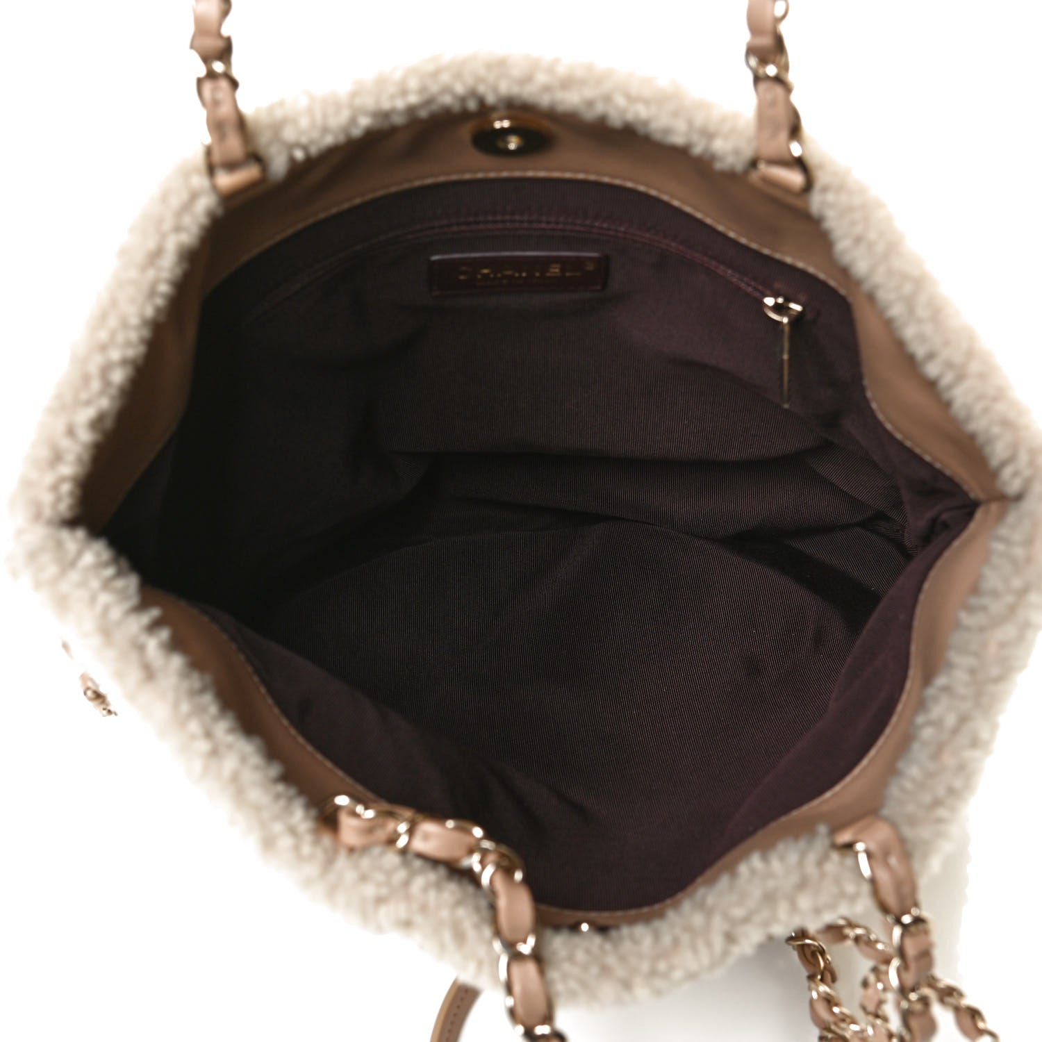 Chanel Shearling Small Shopping Chain Bag Beige 4 of 10