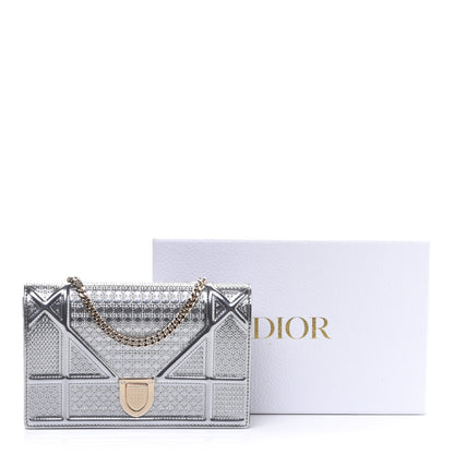 Christian Dior Metallic Patent Micro-Cannage Diorama Wallet on Chain Pouch Silver 10 of 10