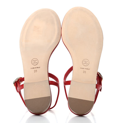Chanel Lambskin Charm Thong Sandals 36 Red 5 of 8