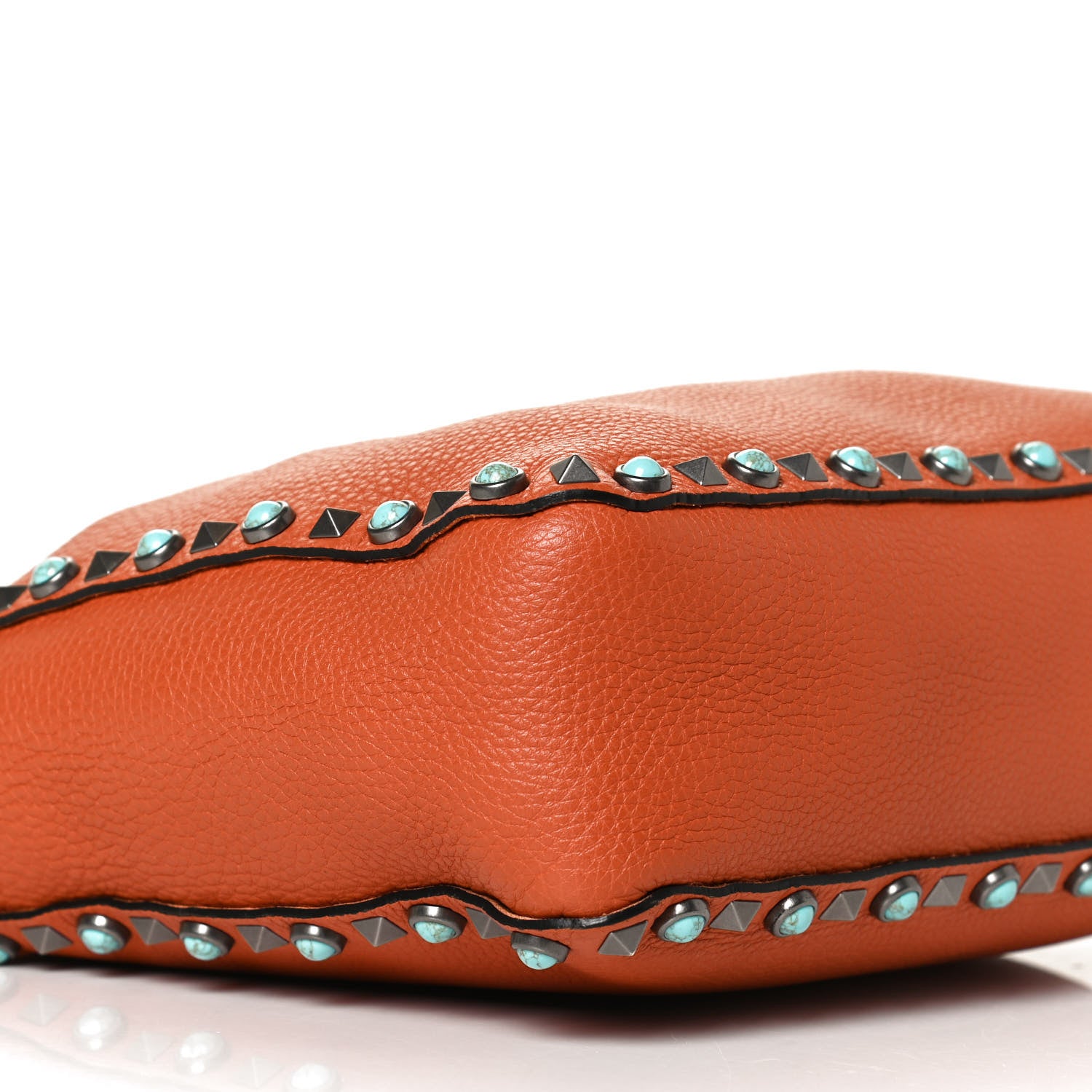 Valentino Garavani Pebbled Calfskin Small Guitar Strap Rockstud Rolling Flip-Lock Messenger Bag Orange 9 of 10