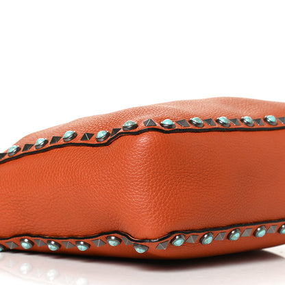 Valentino Garavani Pebbled Calfskin Small Guitar Strap Rockstud Rolling Flip-Lock Messenger Bag Orange 9 of 10