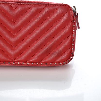 Chanel Lambskin Chevron Quilted Studded Small Clutch With Chain Red 11 of 16
