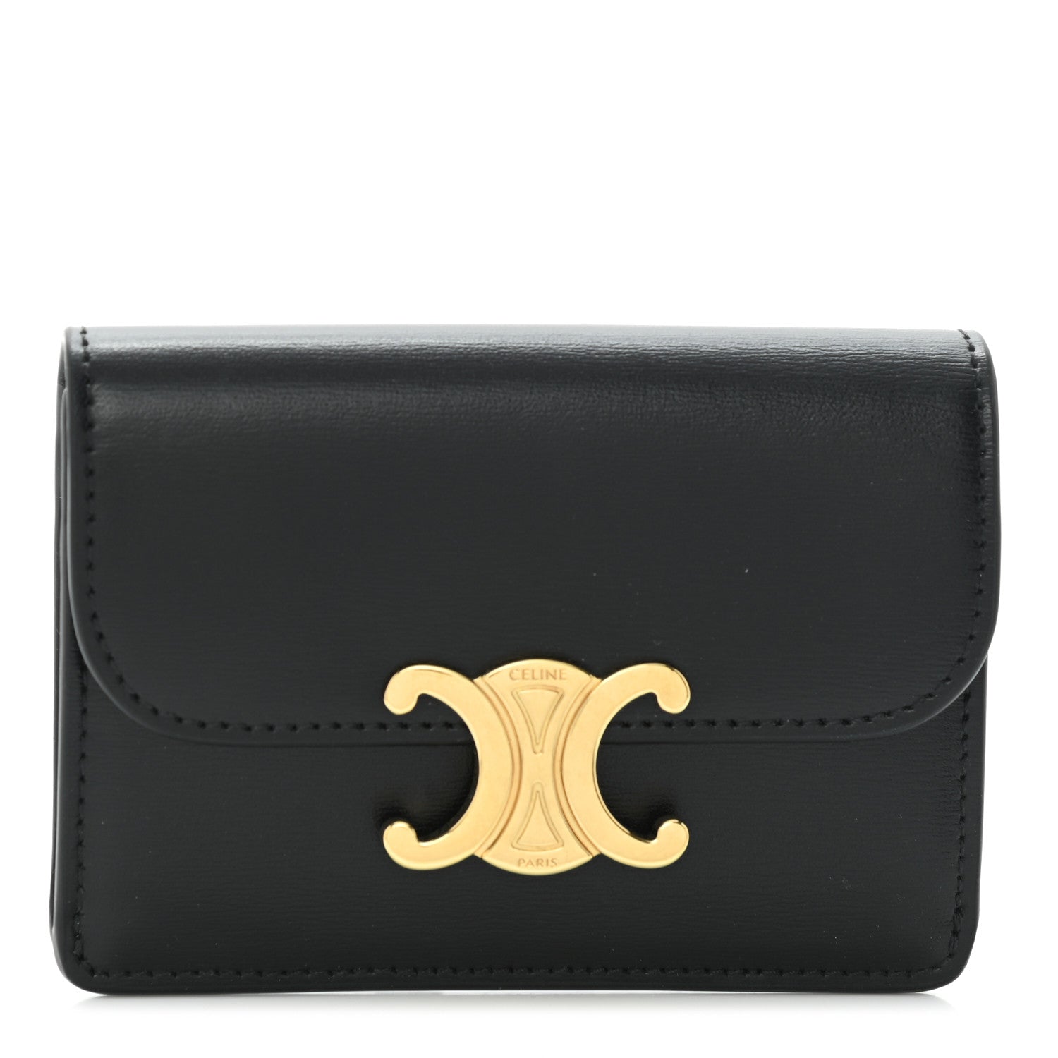 Celine Shiny Calfskin Triomphe Card Holder Black 1 of 7