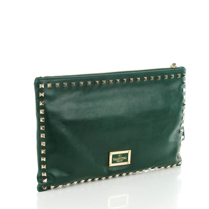 Valentino Garavani Vitello Large Rockstud Zip Wristlet Pouch Green 3 of 8