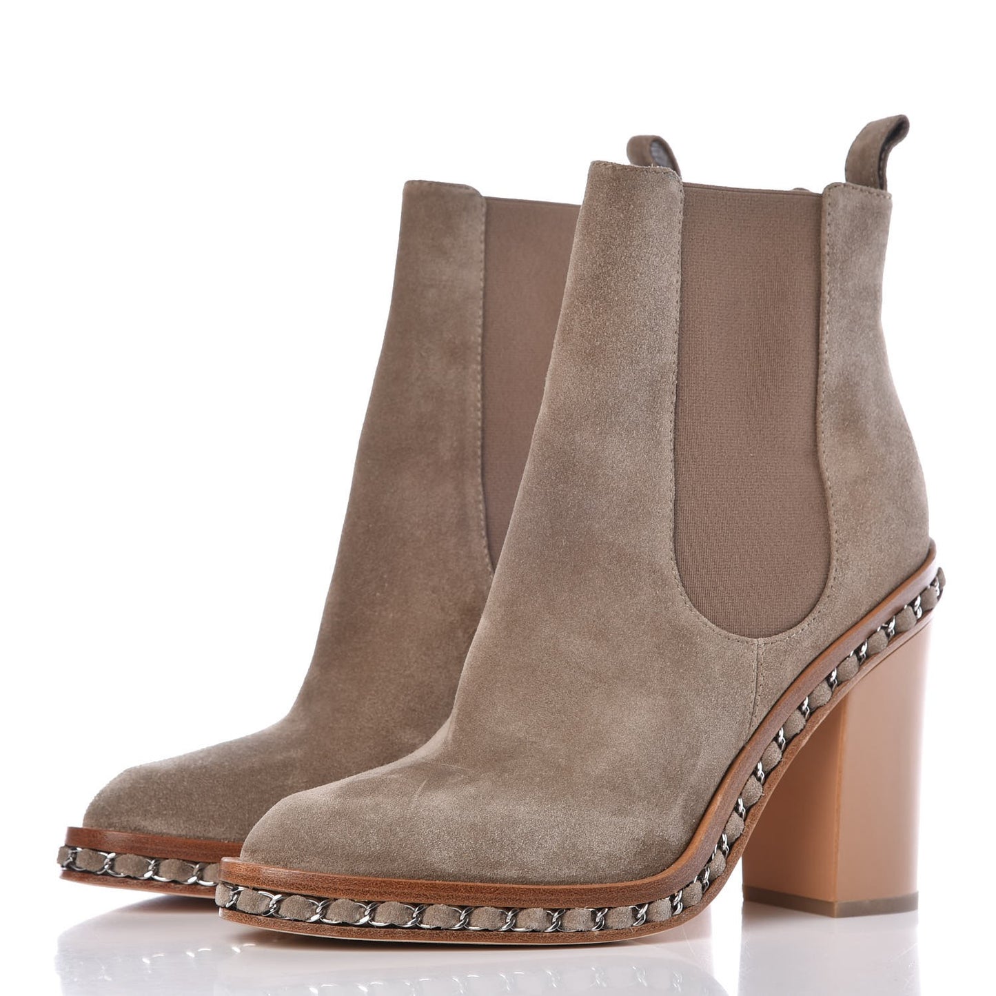 Suede Chain Around Elastic Boots 39.5 Light Brown