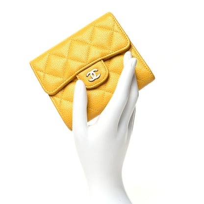 Chanel Caviar Quilted Compact Flap Wallet Yellow 2 of 14