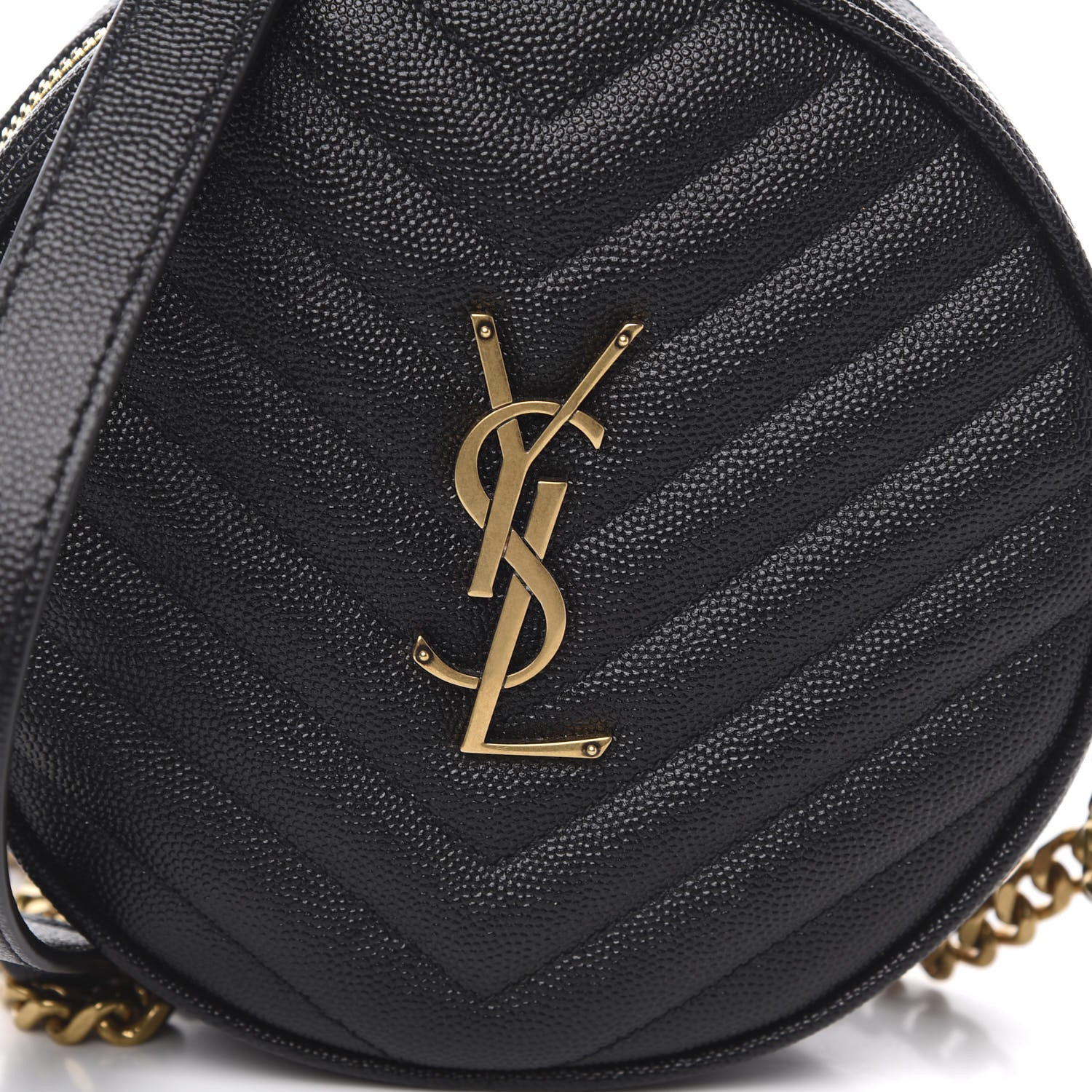 Saint Laurent Grain De Poudre Matelasse Chevron Quilted Round Vinyle Camera Bag Black 10 of 10