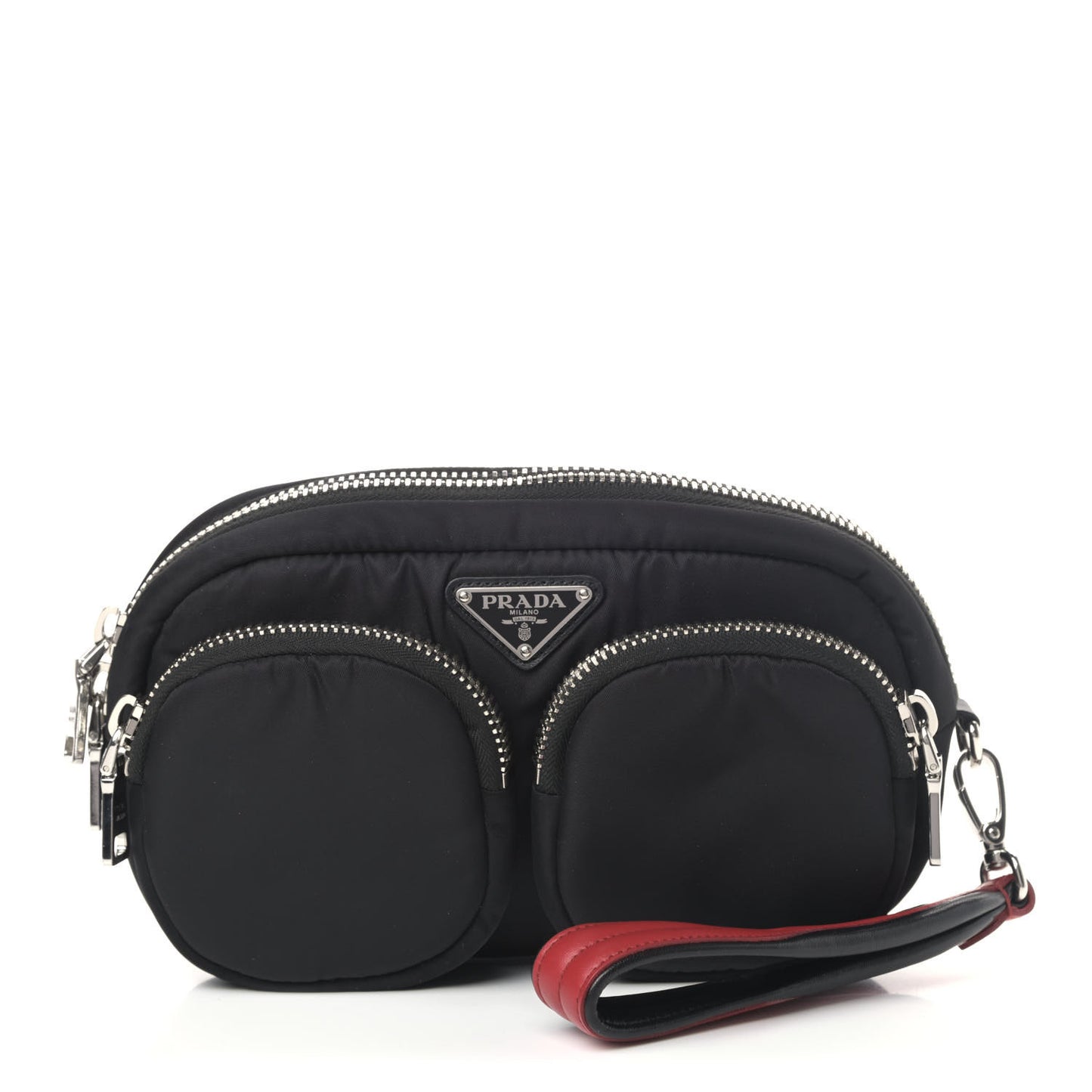 Tessuto Nylon Double Pocket Wristlet Pouch Black Fuoco