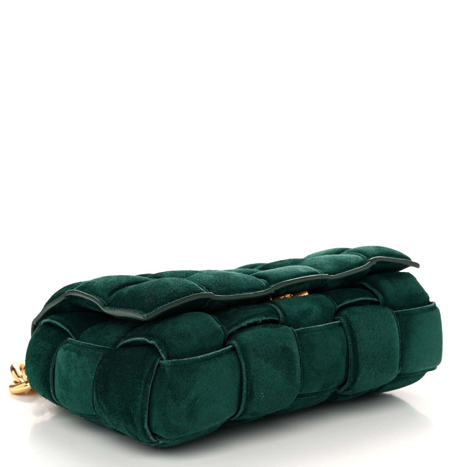 Bottega Veneta Suede Maxi Intrecciato Padded Chain Cassette Crossbody Bag Emerald Green 4 of 10