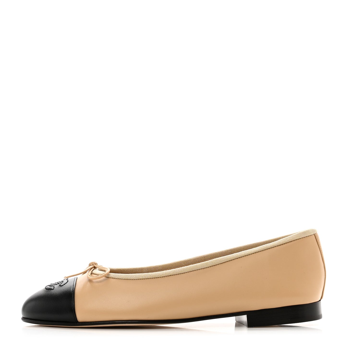 Lambskin Cap Toe CC Ballerina Flats 38 Beige Black