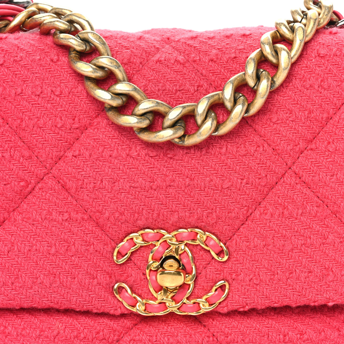 Chanel Tweed Quilted Medium Chanel 19 Flap Pink 7 of 9