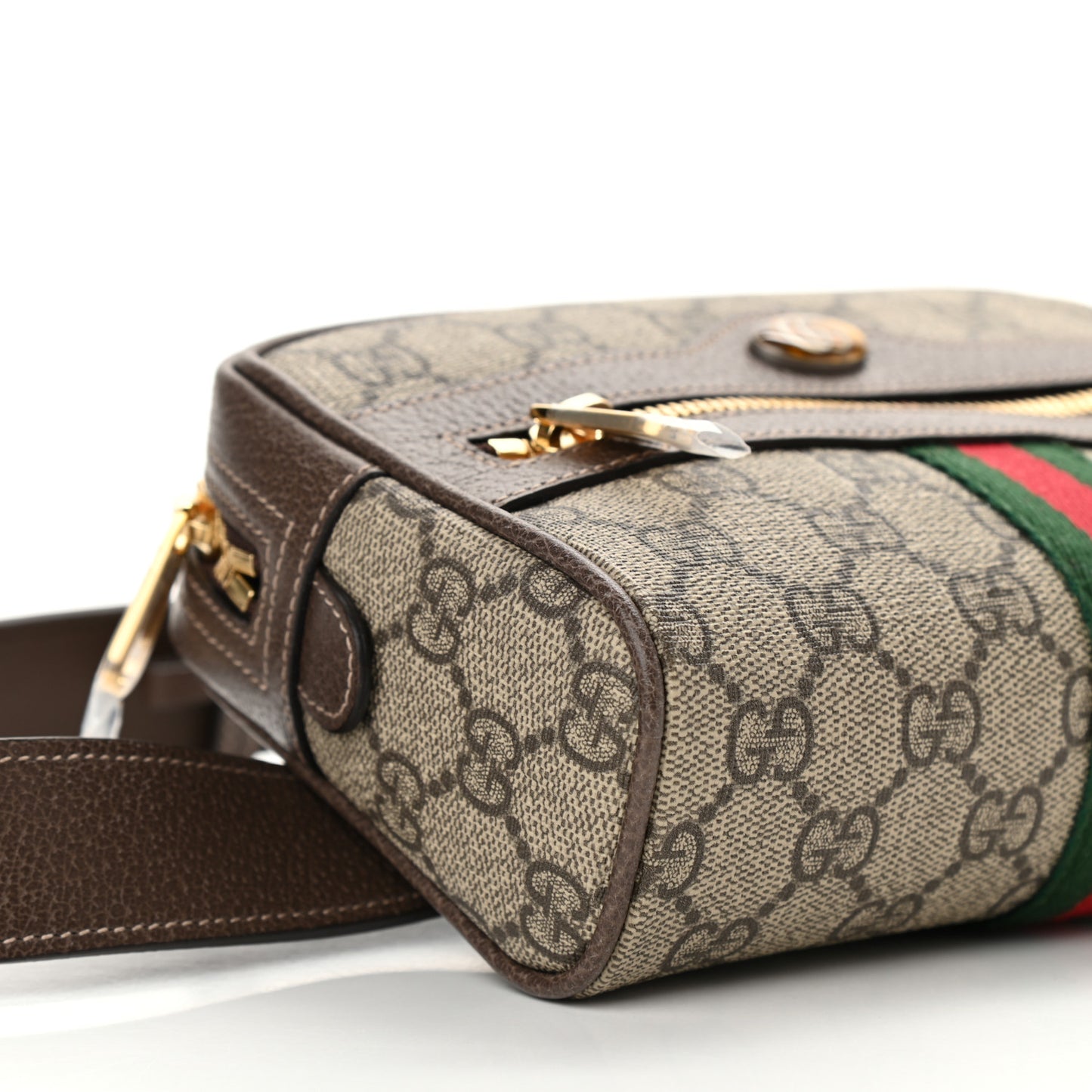GG Supreme Monogram Web Small Ophidia Belt Bag 85 34 Dark Brown