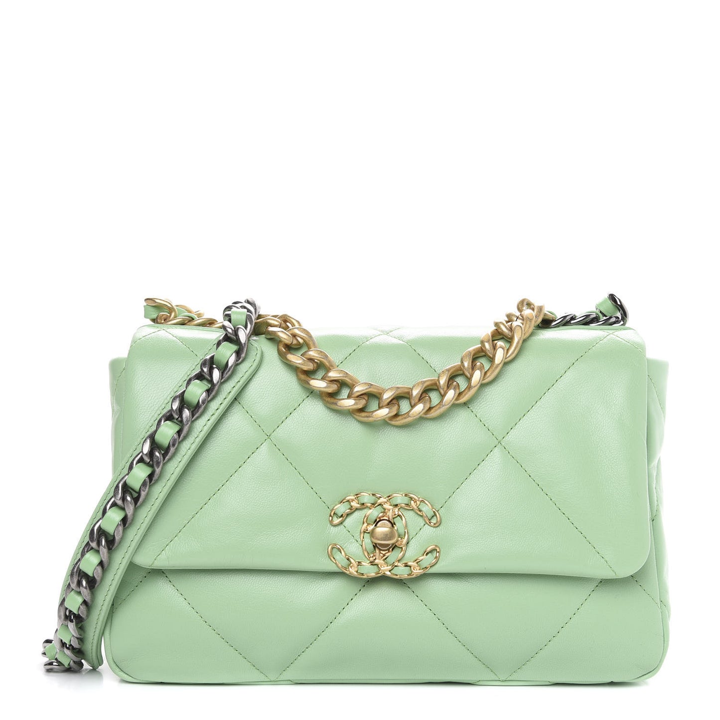 Goatskin Quilted Medium 19 Flap Light Green