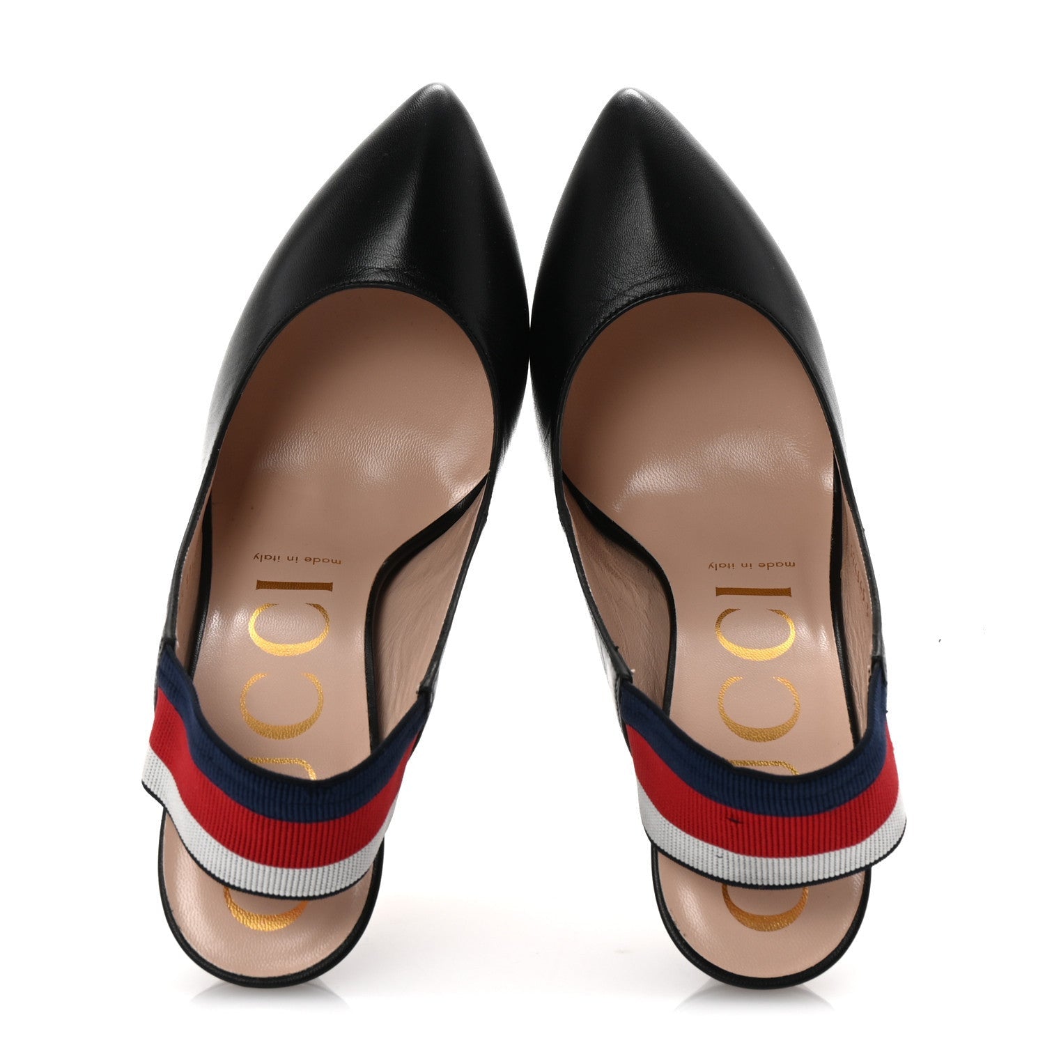 Gucci Malaga Kid Web Sylvie High Heel Slingback Pumps 37.5 Black 2 of 7