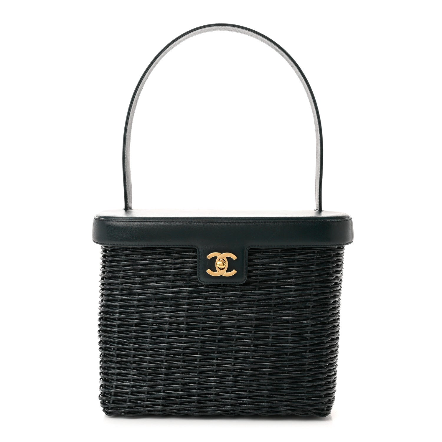 Chanel Lambskin Straw Basket Top Handle Bag Navy 1 of 15