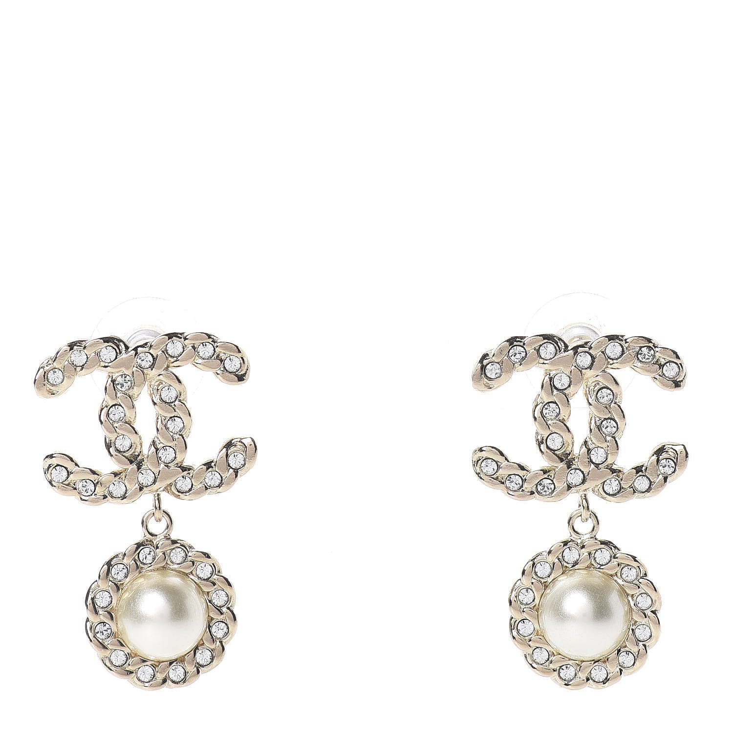 Chanel Crystal Pearl Pearls Coronation CC Drop Earrings Gold 1 of 5