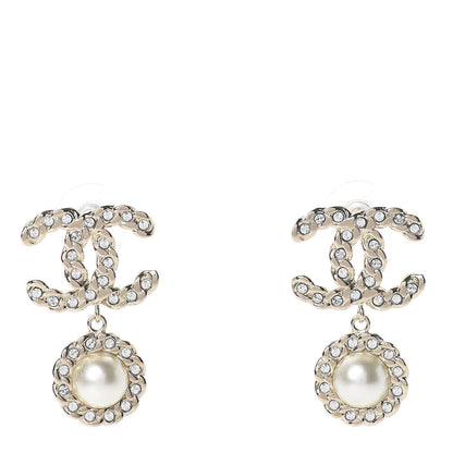 Chanel Crystal Pearl Pearls Coronation CC Drop Earrings Gold 1 of 5