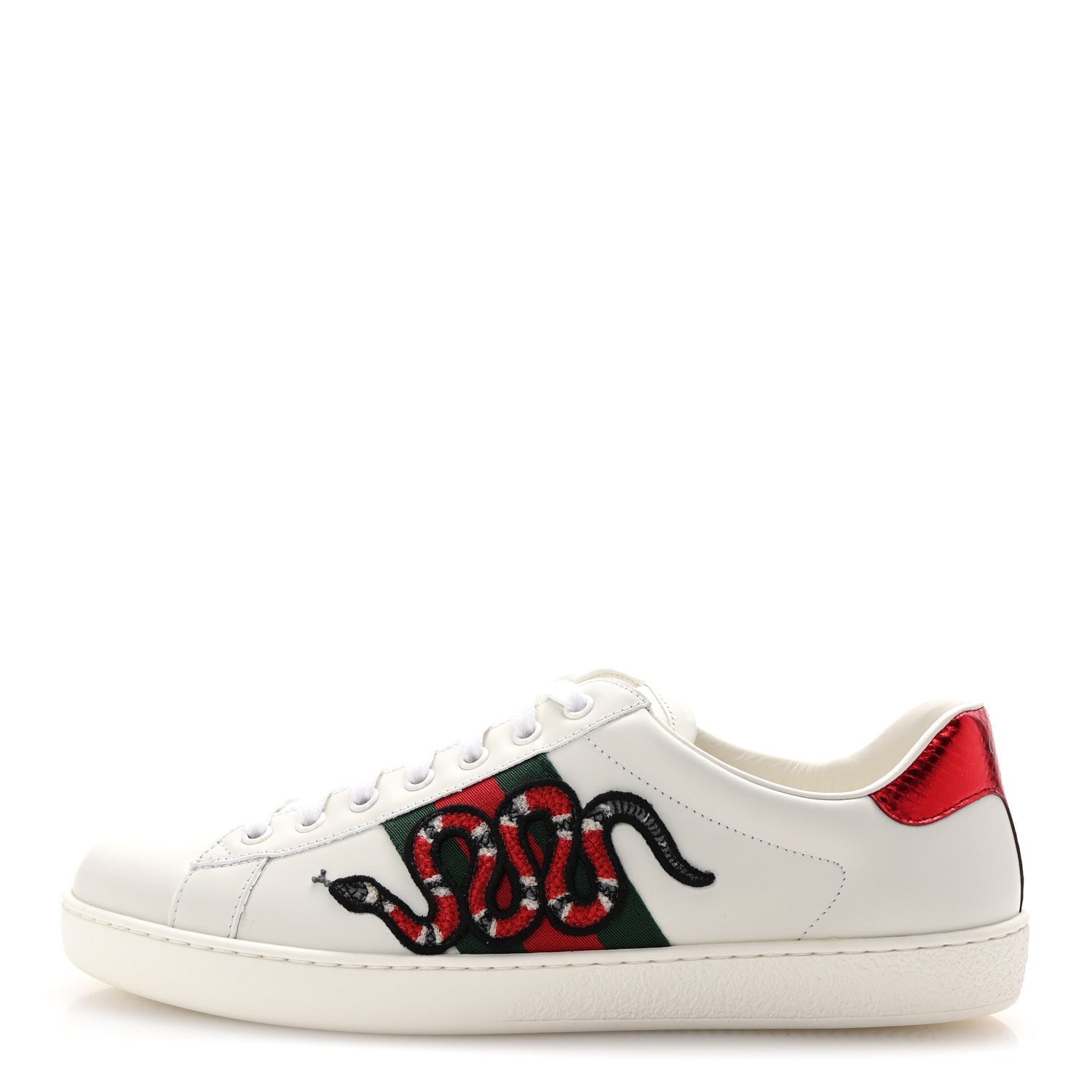 Gucci Calfskin Ayers Kingsnake Embroidered Mens Ace Sneakers 8 Green Red 1 of 7