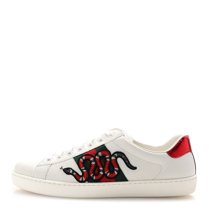 Gucci Calfskin Ayers Kingsnake Embroidered Mens Ace Sneakers 8 Green Red 1 of 7