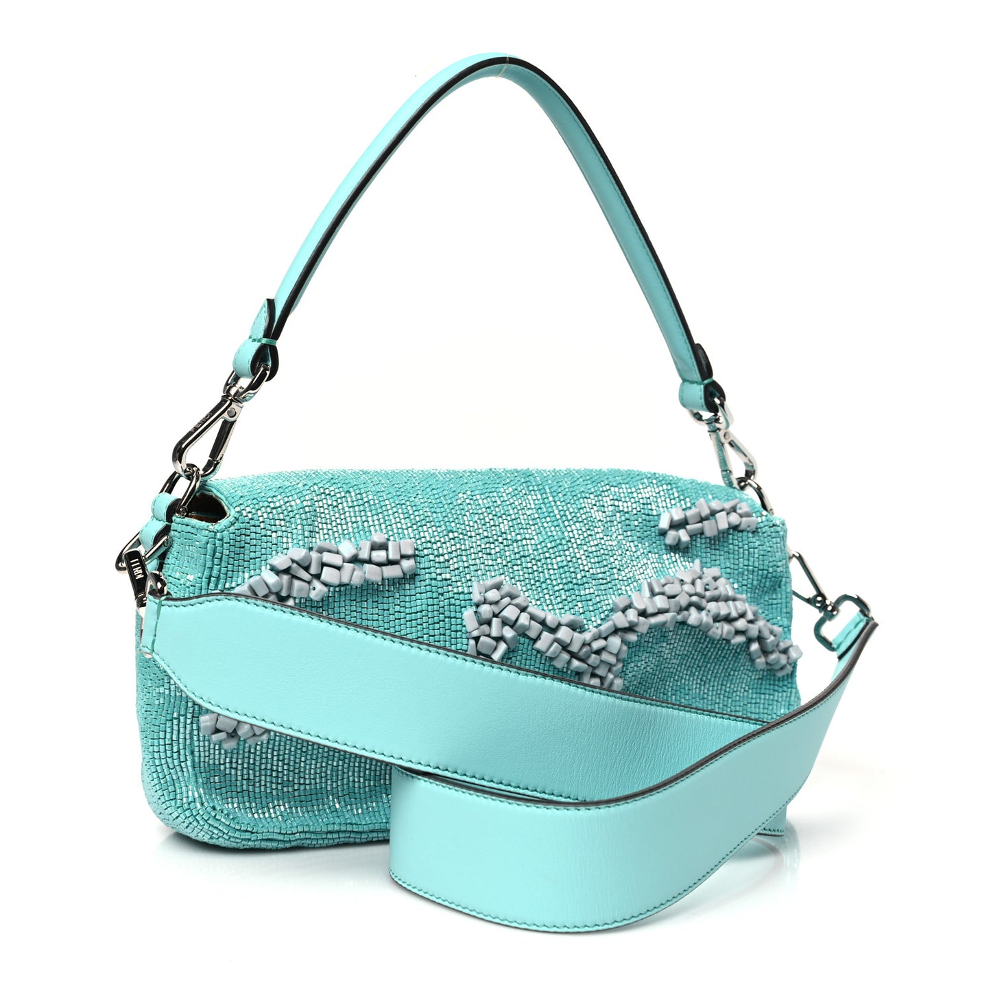 Rolling Stone Vitello Seta Bead Embroidered Re-Edition Baguette Spring Turquoise