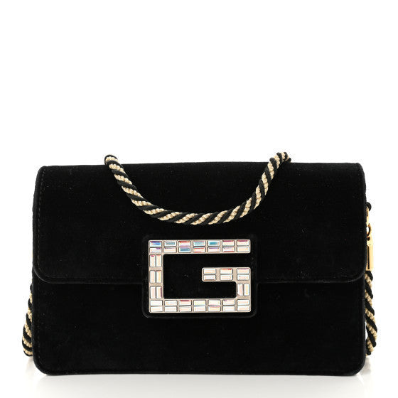 Gucci Velvet Crystal Square G Shoulder Bag  Black 1 of 9