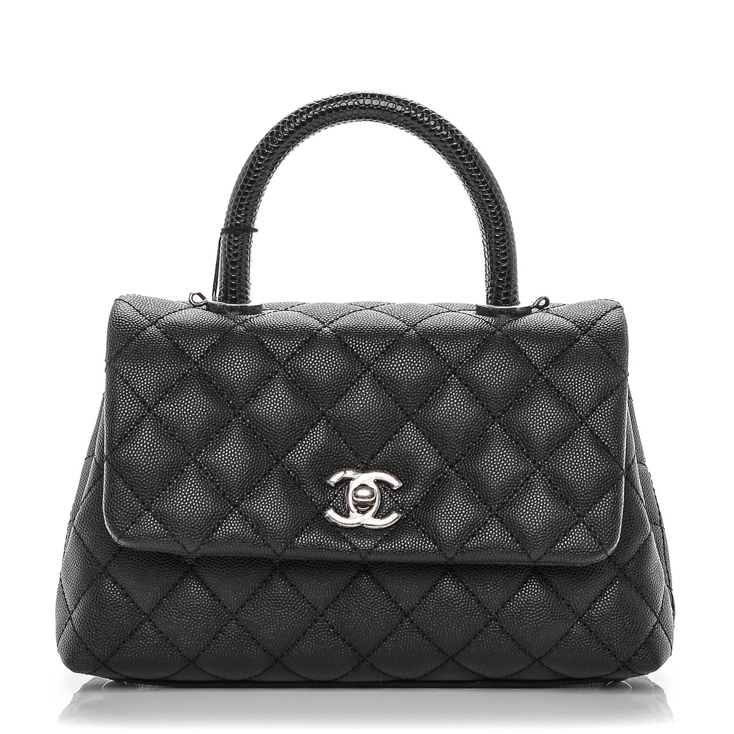 Caviar Lizard Quilted Mini Coco Handle Flap Black