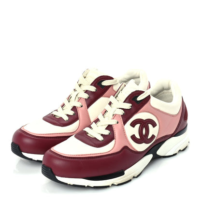Chanel Calfskin CC Sneakers 39.5  Light Burgundy White Pink 2 of 8