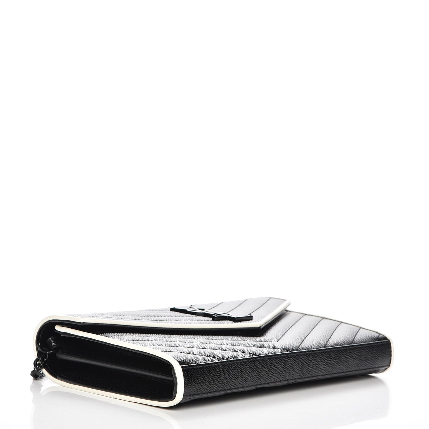 Grain De Poudre Matelasse Chevron Monogram Chain Wallet Black White