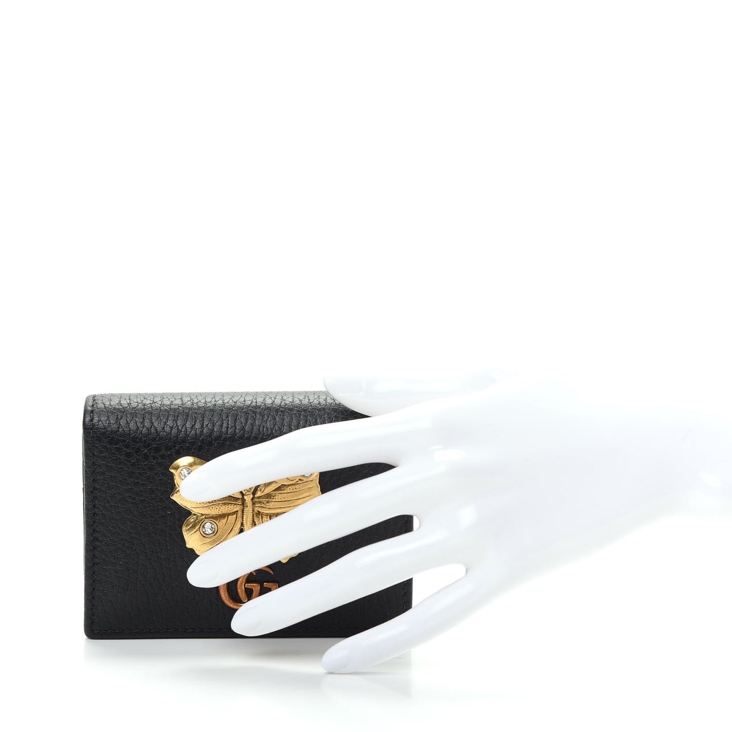 Pebbled Calfskin Butterfly Card Case Black