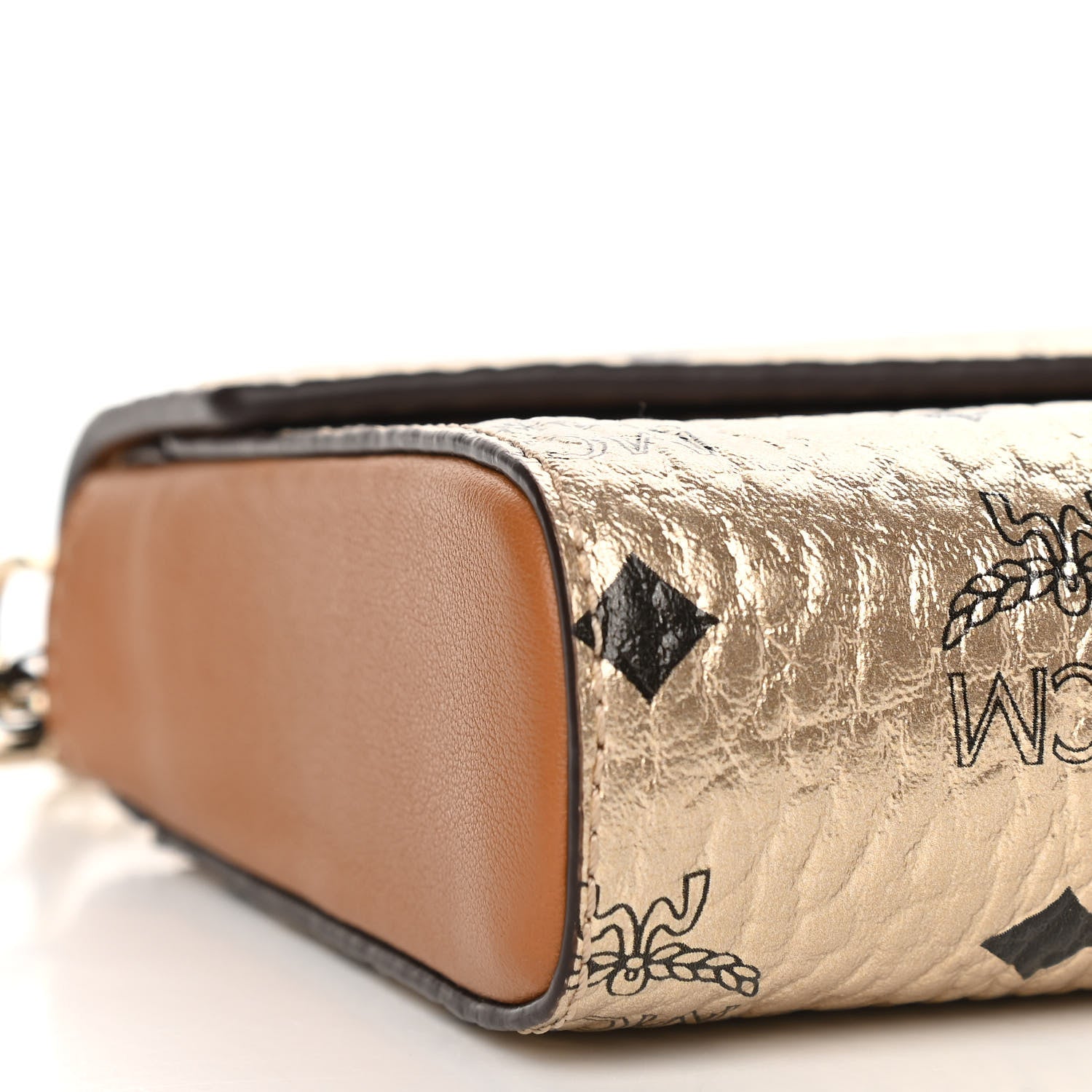 MCM Metallic Visetos Medium Millie Crossbody Bag Berlin Gold 8 of 9