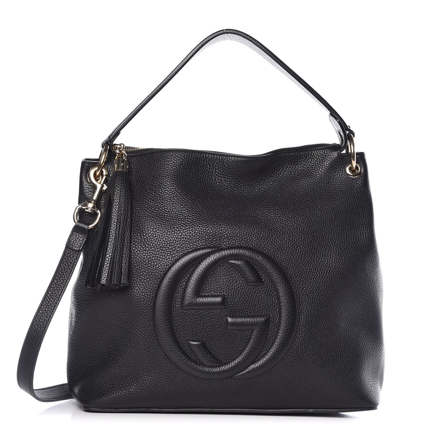 Pebbled Calfskin Large Soho Hobo Black