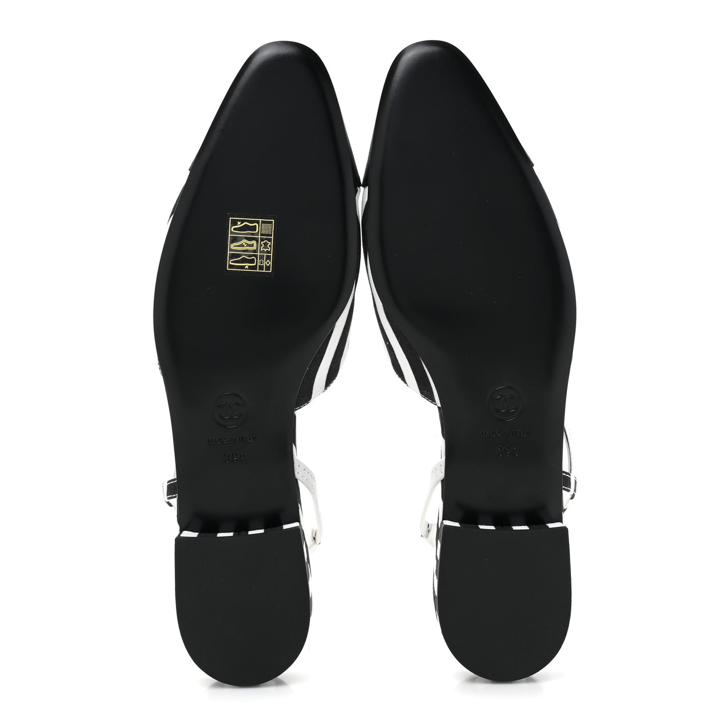 Fabric Grosgrain Cap Toe CC Slingback Flats 39 White Black