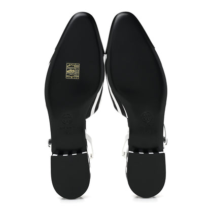 Chanel Fabric Grosgrain Cap Toe CC Slingback Flats 39 White Black 5 of 8
