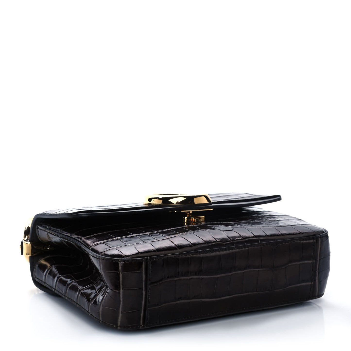 Calfskin Crocodile Embossed Medium C Double Carry Profound Brown