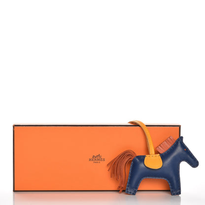 Hermes Milo Lambskin Grigri Rodeo Horse Bag Charm PM Bleu de Malte Cornaline Jaune D'Or 4 of 4