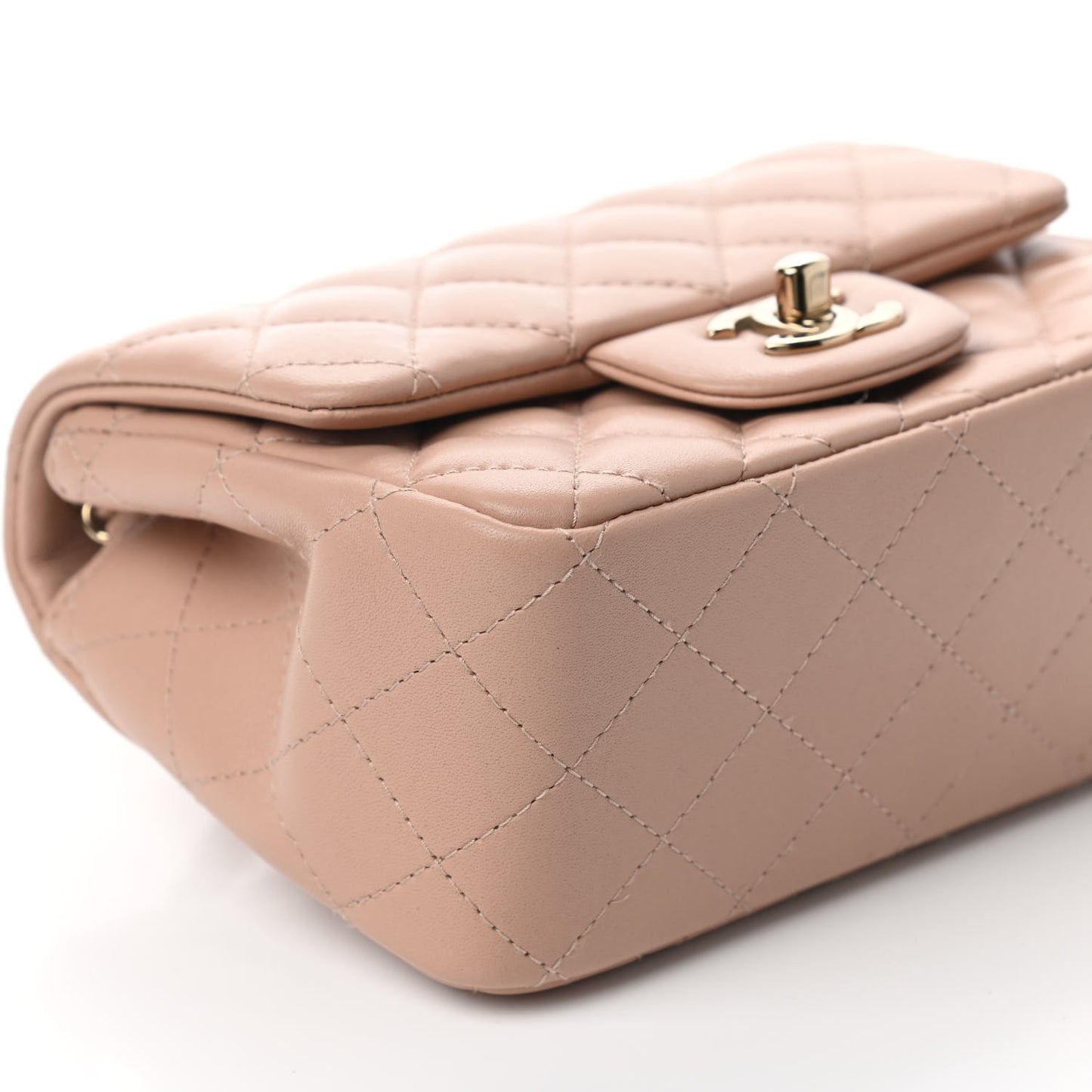 Lambskin Quilted Mini Square Flap Beige