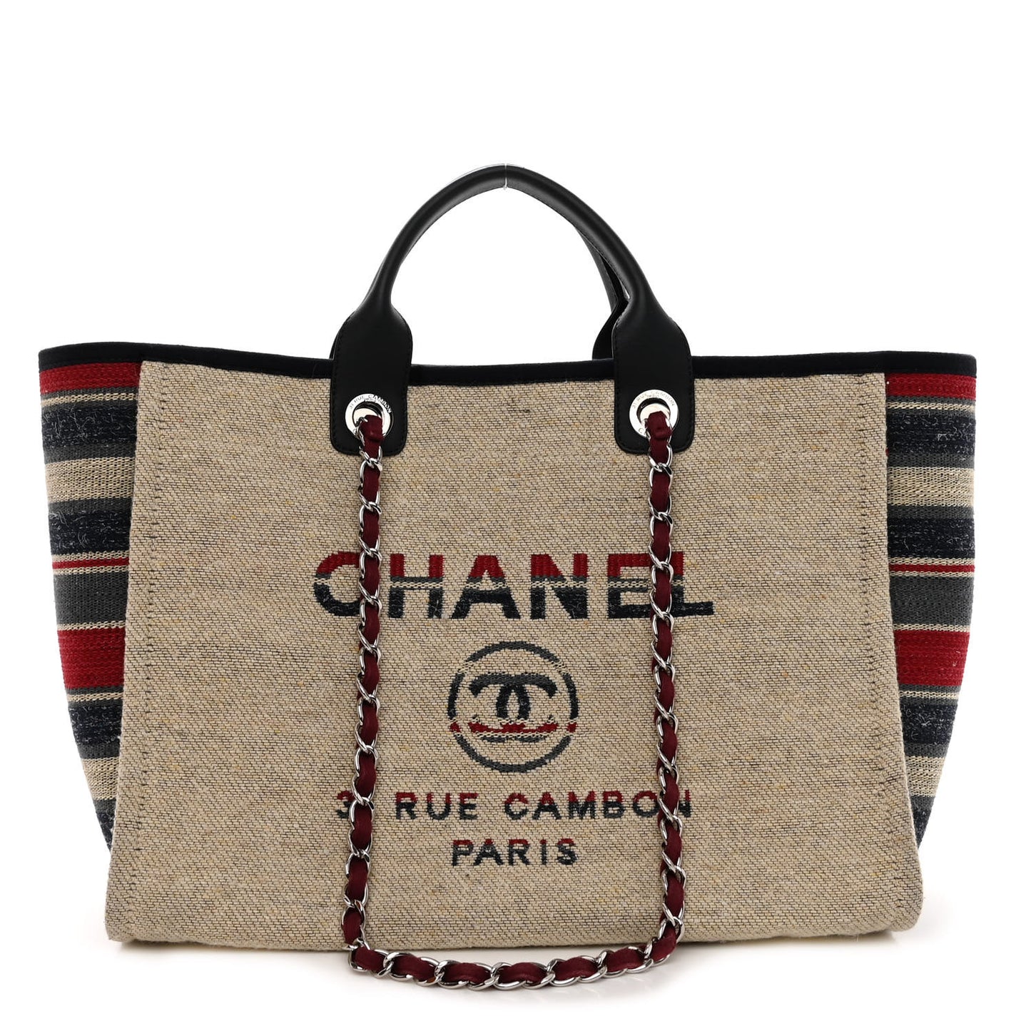 Striped Canvas Medium Deauville Tote Beige