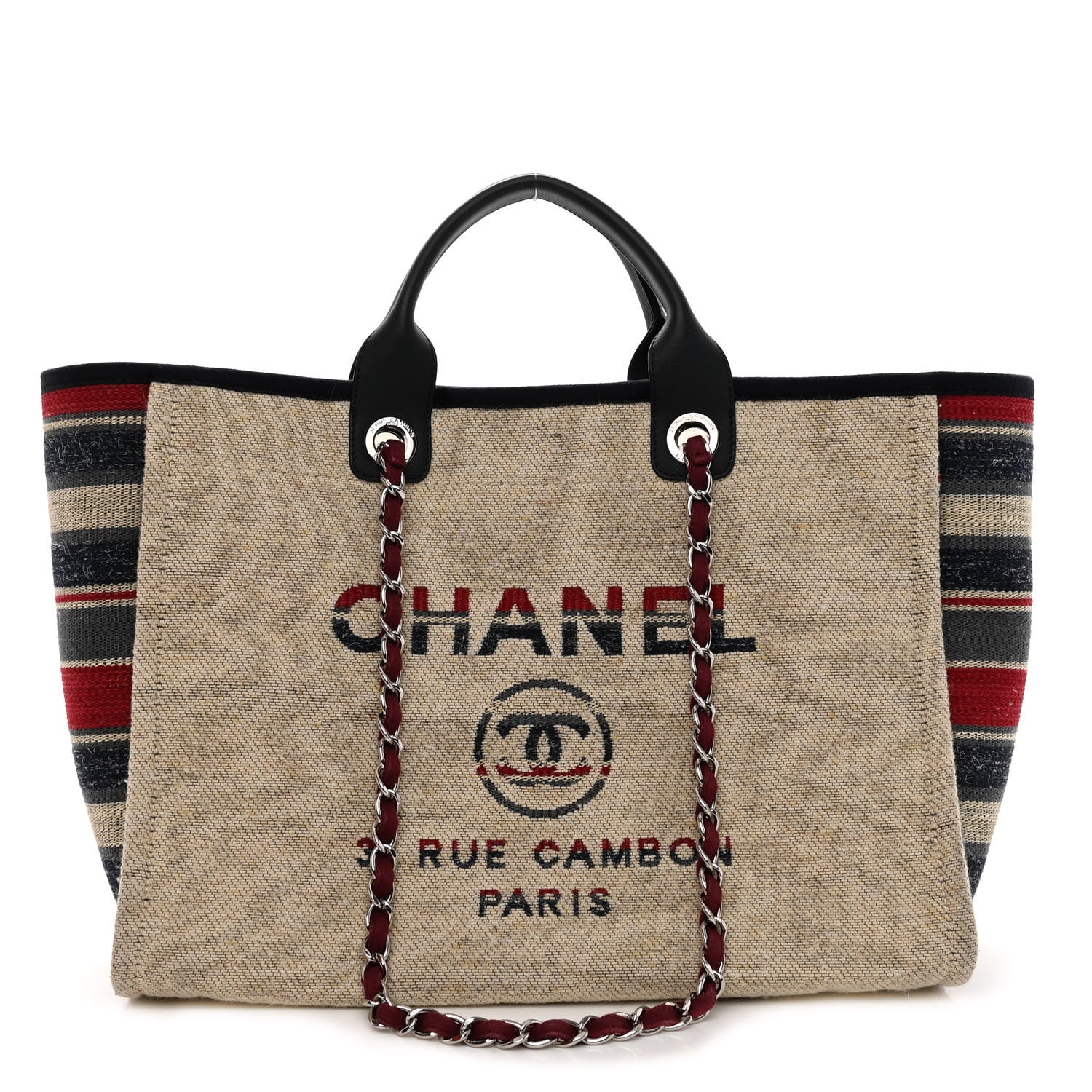 Chanel Striped Canvas Medium Deauville Tote Beige 1 of 10